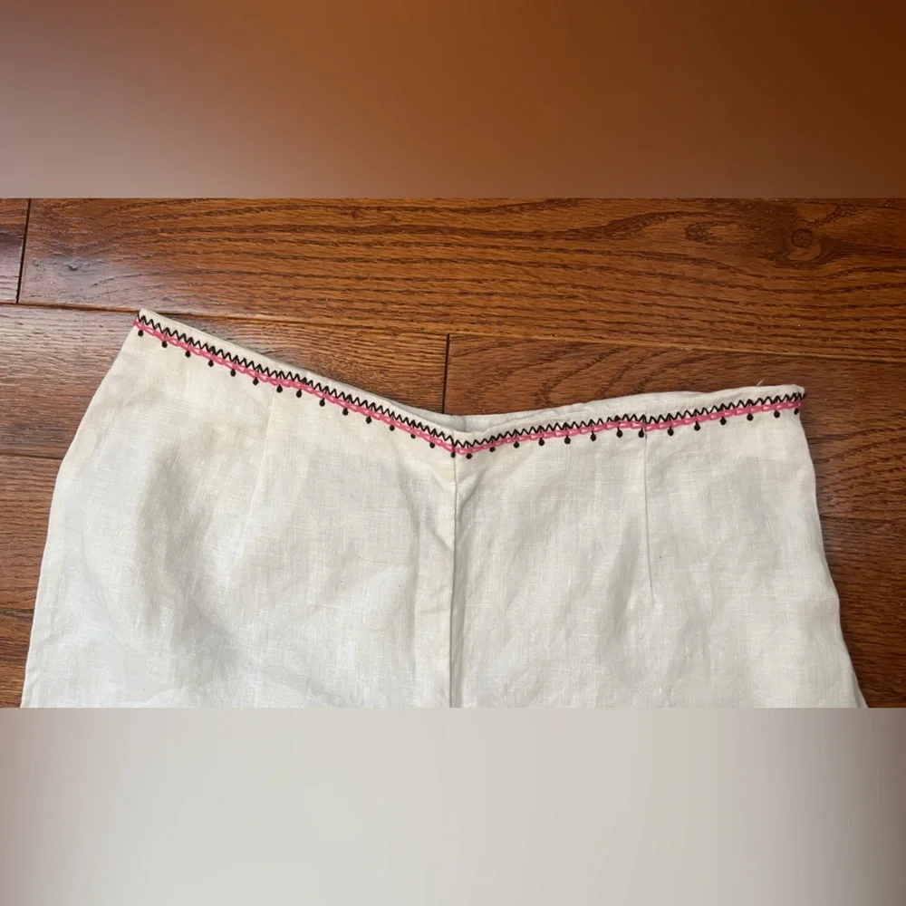 Vintage- Willi Smith White Linen Embroidered Flower Zipper On The Side Sz 4 - Picture 3 of 10
